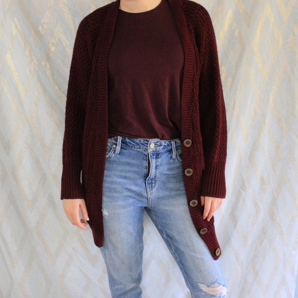 Burgundy Knit Cardigans